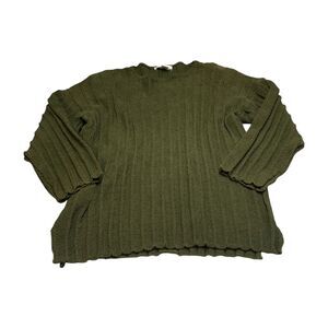 Diana Marco Sweater Women's 22/24 Olive Green Ramie Knit Round Neck Long Sleeve